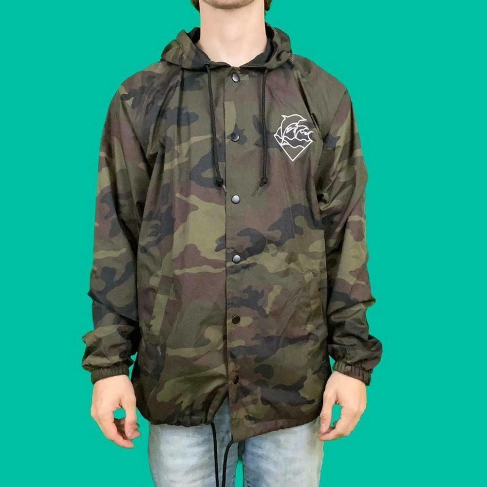 Pink Dolphin Men's Grizzly Camo Windbreaker Hoodie Jacket - Olive/Brown/Black